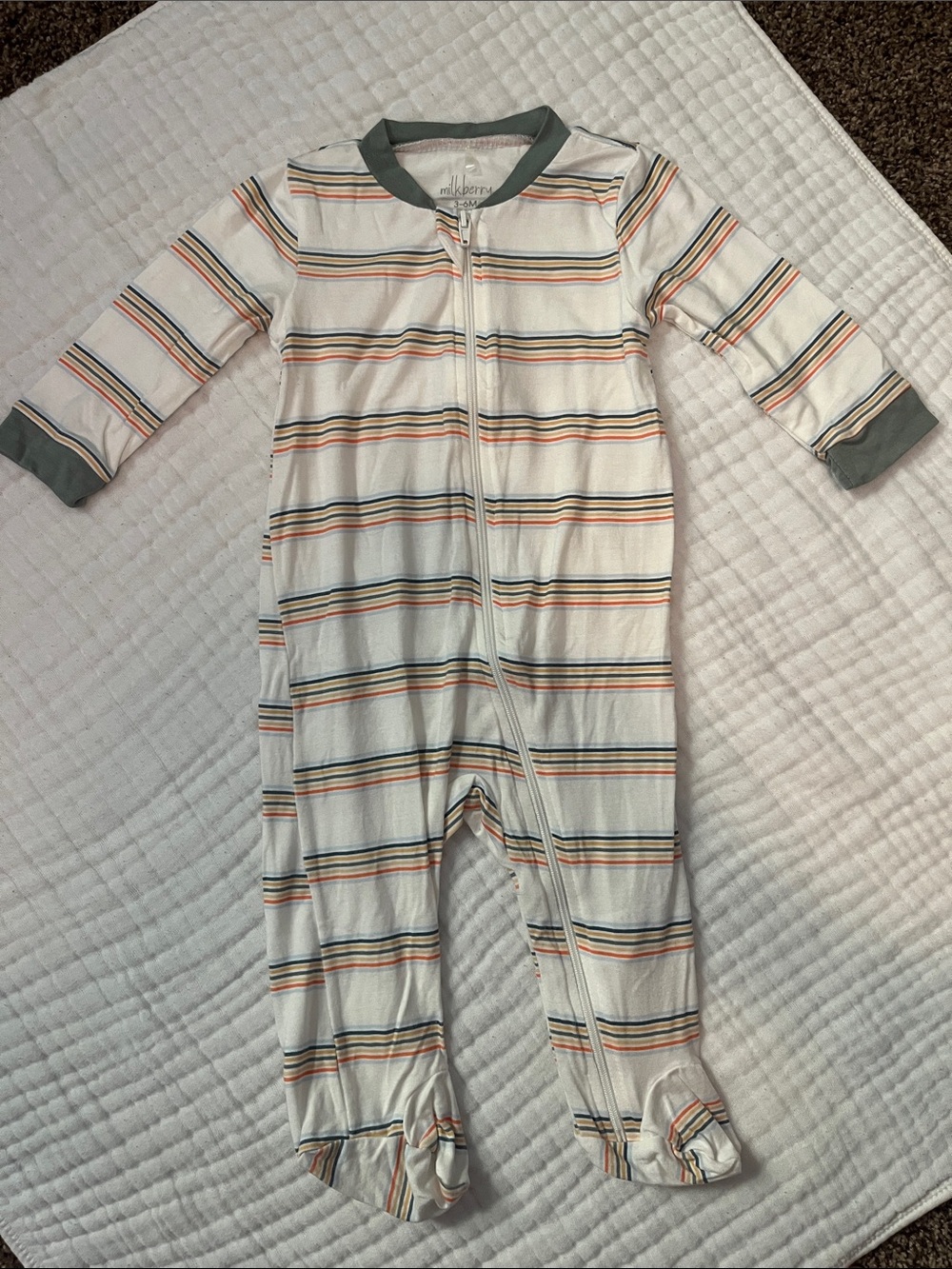 Milk Berry White Striped Footed One-Piece